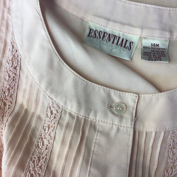 Women's Pink Pleated Lace Short Sleeve Blouse 14M - Picture 6 of 6